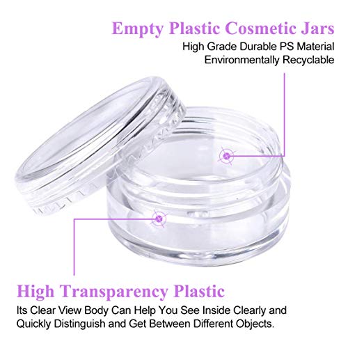 Envases para Cosmetica, 50 pcs Bote de Plastico Transparente Tarros Cosmetica Pequeños Vacío Contenedor de Cosmético, 5ml Tarros de Plastico con Tapa para Bálsamo Labial Crema Loción Polvos y Cuentas