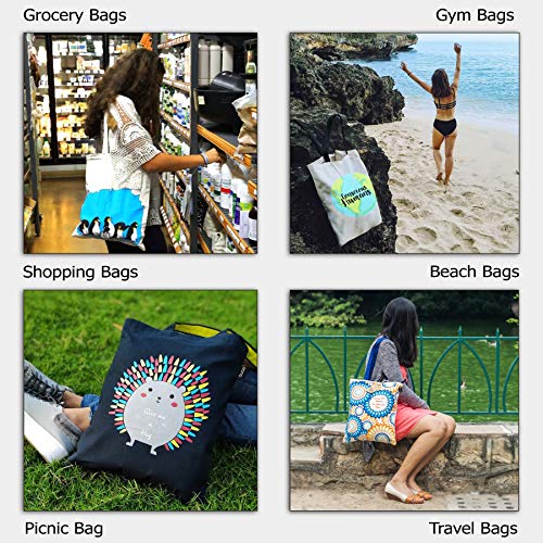 Eono Bolsas de primera calidad para mujer, Bolsas de la compra Reutilizables, Bolsas de lona 100% algodón con cremallera, Regalo Tote Bag, Bolsa de Playa, Bolsa de Hombro, Bolsa de Libros | 0602F02