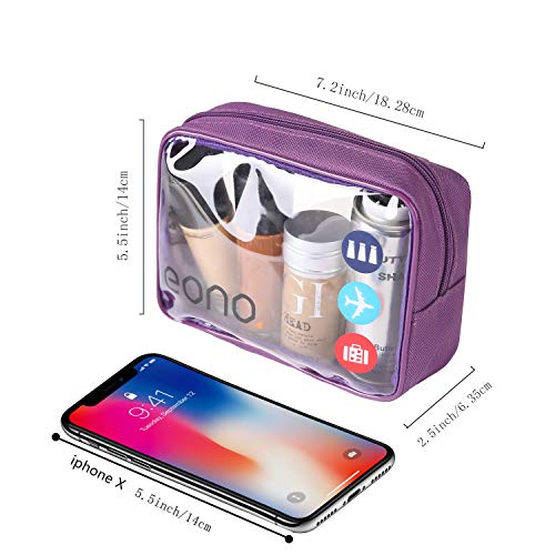 Eono by Amazon - Bolsas de Aseo Transparente Neceser Avion Unisexo Neceseres de Viaje Bolsa de Cosmético Neceser PVC Impermeable Organizador de Viaje, Púrpura, 2 Pcs