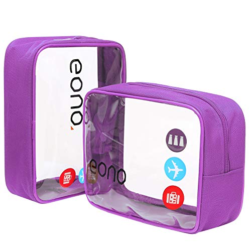 Eono by Amazon - Bolsas de Aseo Transparente Neceser Avion Unisexo Neceseres de Viaje Bolsa de Cosmético Neceser PVC Impermeable Organizador de Viaje, Púrpura, 2 Pcs