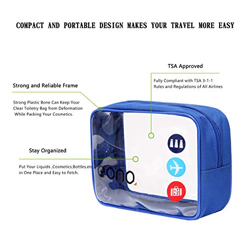 Eono by Amazon - Bolsas de Aseo Transparente Neceser Avion Unisexo Neceseres de Viaje Bolsa de Cosmético Neceser PVC Impermeable Organizador de Viaje, Azul, 2 Pcs