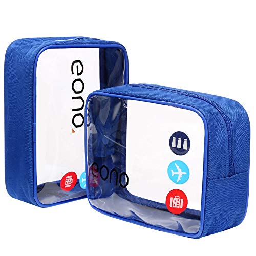 Eono by Amazon - Bolsas de Aseo Transparente Neceser Avion Unisexo Neceseres de Viaje Bolsa de Cosmético Neceser PVC Impermeable Organizador de Viaje, Azul, 2 Pcs