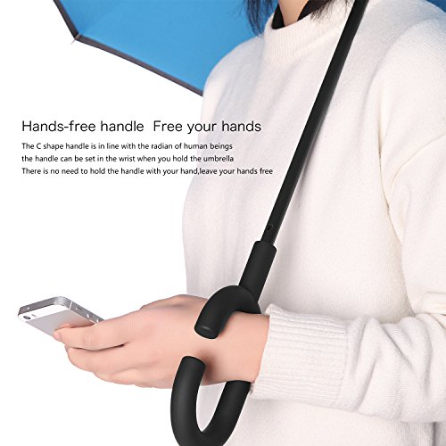 Eono by Amazon - Paraguas Invertido de Doble Capa, Paraguas Plegable de Manos Libres Autoportante,Paraguas a Prueba de Viento Anti-UV para la Lluvia del Coche al Aire Iibre, Azul/Punto