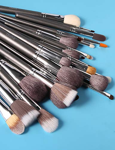 Eono by Amazon - Set de Brochas de Maquillaje Profesional, 29pcs Kit de Maquillaje para Difuminar Base y Sombra de Ojos con base de pelo de cabra, Bolso de Viaje de Cuero Sintético