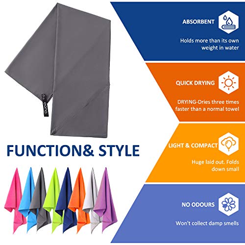 Eono by Amazon - Toalla de Microfibra para Llevar al Gimnasio, a la Playa, de Camping, de Viaje, de Natacion, o de Vacaciones. Secado rápido, Superabsorbente, Ultracompacta, Gris Oscuro-100x50cm