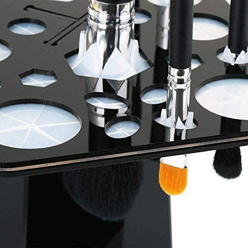 EONO Essential Soporte de Maquillaje y Cosméticos, para Borchas y Cepillo, 28 Agujeros Organizador Sacador Plegable de Maquillaje, Negro