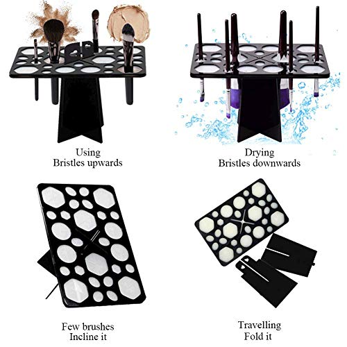 EONO Essential Soporte de Maquillaje y Cosméticos, para Borchas y Cepillo, 28 Agujeros Organizador Sacador Plegable de Maquillaje, Negro