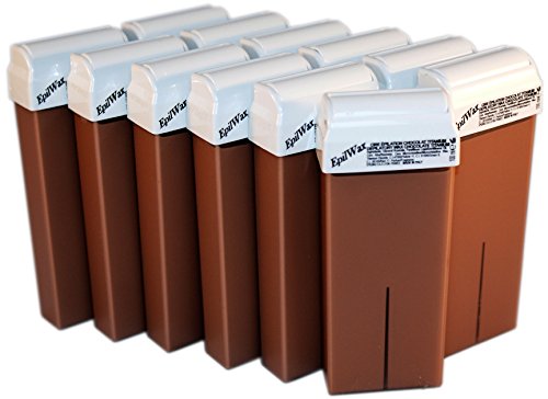 Epilwax 12 Cartuchos Roll-On de Cera Depilatoria Tibia Cera roll on de 100 ml de Cera profesional de Chocolate de alta calidad para Depilación con Bandas Depilatorias des las piernas, axilas, y el cuerpo