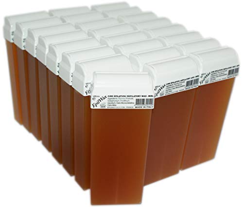 Epilwax 24 Cartuchos Roll-On de Cera Depilatoria Tibia Cera roll on de 100 ml Miel cera profesional de alta calidad para Depilación con Bandas Depilatorias des las piernas, axilas, y el cuerpo