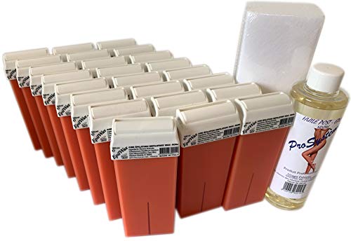 Epilwax S.A.S. – Juego de 24 roll-on de cera desechable rosa, con ruedas gran modelo para piernas, aisselles, y el cuerpo, con 250 bandas y 1 bote de aceite Après Depilación.