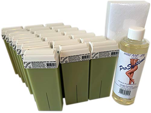 Epilwax S.A.S. – Juego de 24 roll-on de cera épilatoire desechable a la aléo Vera, con ruedas gran modelo para piernas, aisselles, y el cuerpo, con 250 bandas y 1 bote de aceite Après Depilación.