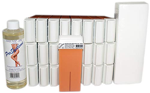 Epilwax S.A.S. – Juego de 24 roll-on de cera épilatoire desechable a la Argan, con ruedas gran modelo para piernas, aisselles, y el cuerpo, con 250 bandas y 1 bote de aceite Après Depilación.