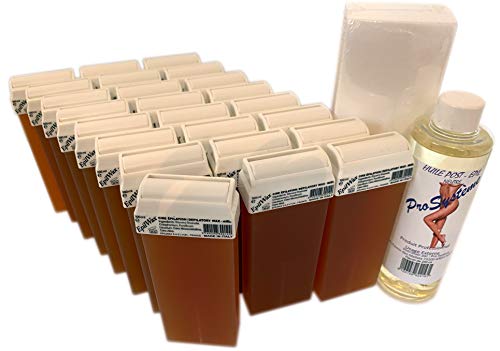 Epilwax S.A.S. – Juego de 24 roll-on de cera épilatoire desechable miel, con ruedas gran modelo para piernas, aisselles, y el cuerpo, con 250 bandas y 1 bote de aceite Après Depilación.