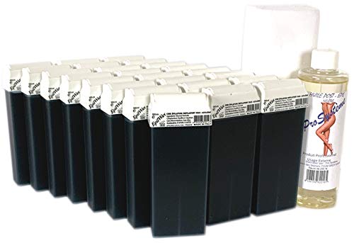 Epilwax S.A.S. – Juego de 24 roll-on de cera épilatoire desechable potasio & azuléne, con ruedas gran modelo para piernas, aisselles, y el cuerpo, 250 bandas y 1 bote de aceite Après Depilación.