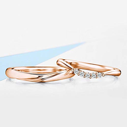 Epinki Anillo Oro Rosa 18k Retorcido Onda Modelo Diamante 0.10ct Anillo Mujer Compromiso Talla Mujer 11 & Hombre 22