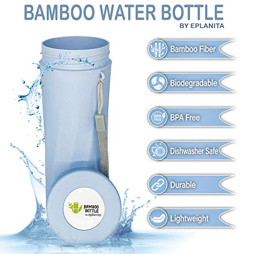 eplanita Botella de Agua de bambú, Libre de BPA y Biodegradable, Durable y a Prueba de Fugas, Fibra de bambú ecológica, 500 Milliliter (Azul)