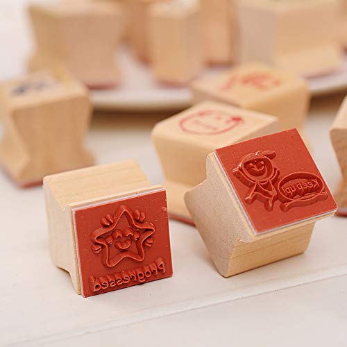 EQLEF® 15 PCS madera de la historieta de bricolaje Comentarios sello profesor fomentan un sello