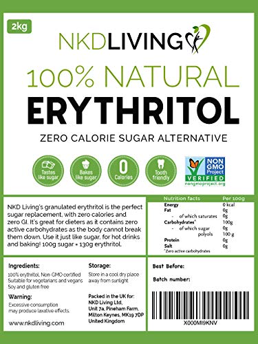 Eritritol 100 % natural 2 kg | Granulado sustituto del azúcar con cero calorías …