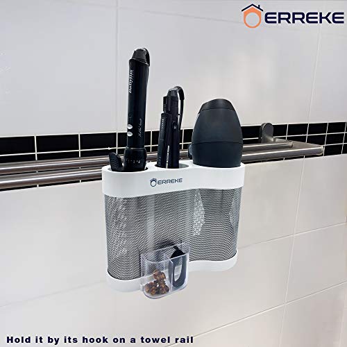 Erreke – Soporte para Secador de Pelo y Utensilios de Peinado, Uso Profesional en Peluquería y Hogar, Seguro y Resistente, Color Blanco