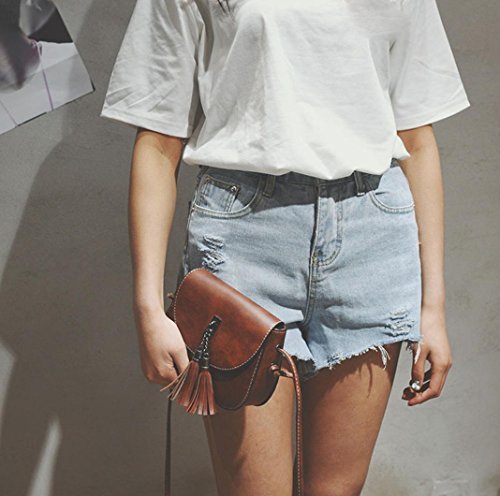 ESAILQ Bolso De Hombro Cuero Bolsa De Mano de Mini Marron Para Mujer