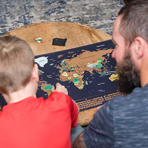 Escapades Mapa Mundi rascar XXL, edición Original con Las Banderas de Todos los países. El Regalo Ideal para los viajeros. Tamaño Grande: 69x44 cm + Accesorios Gratis