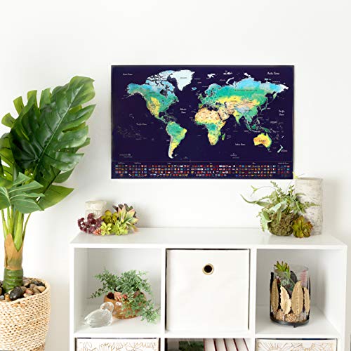 Escapades Mapa Mundi rascar XXL, edición Original con Las Banderas de Todos los países. El Regalo Ideal para los viajeros. Tamaño Grande: 69x44 cm + Accesorios Gratis