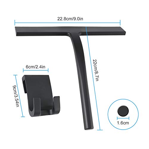 Escobilla de ducha Limpiador de silicona negra con núcleo con gancho para colgar para baño, cocina, espejo, ventana, limpieza de cristales de coche (sin necesidad de instalar)