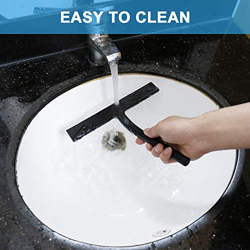 Escobilla de ducha Limpiador de silicona negra con núcleo con gancho para colgar para baño, cocina, espejo, ventana, limpieza de cristales de coche (sin necesidad de instalar)