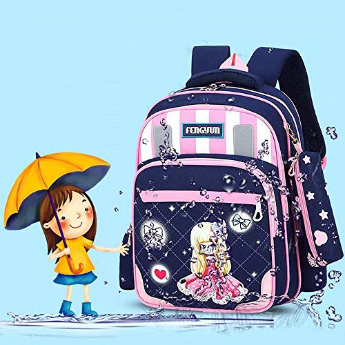Escuela Primaria Mochilas estrías for Reducir la Carga de los niños del Bolso de Escuela Ultra Ligero de la Muchacha Chica Mochila (Color : Blue, Size : L)