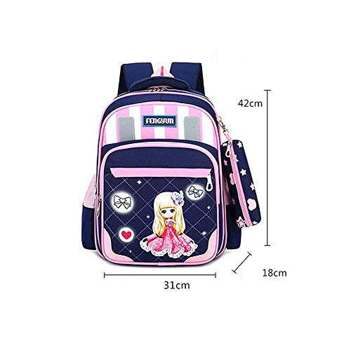 Escuela Primaria Mochilas estrías for Reducir la Carga de los niños del Bolso de Escuela Ultra Ligero de la Muchacha Chica Mochila (Color : Blue, Size : L)