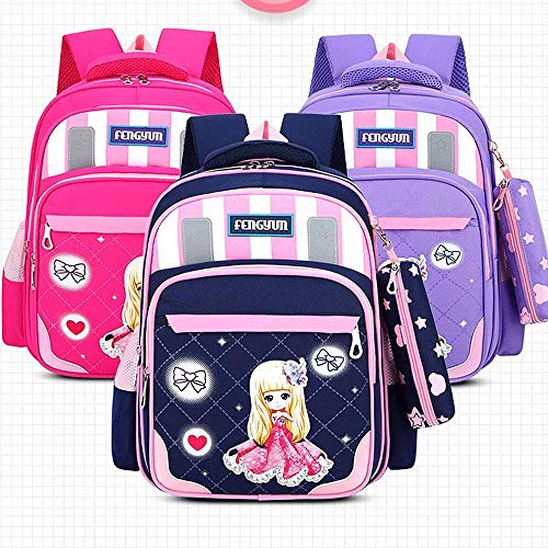 Escuela Primaria Mochilas estrías for Reducir la Carga de los niños del Bolso de Escuela Ultra Ligero de la Muchacha Chica Mochila (Color : Blue, Size : L)