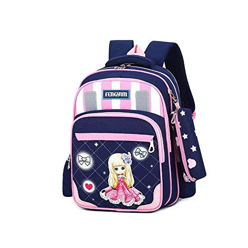 Escuela Primaria Mochilas estrías for Reducir la Carga de los niños del Bolso de Escuela Ultra Ligero de la Muchacha Chica Mochila (Color : Blue, Size : L)