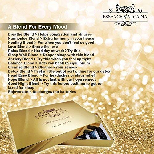 Esencia de lujo de la Arcadia Top 14 de aromaterapia aceites esenciales Mezcla set y Kit, Gran Aceite de Iniciación, caja de regalo de lujo.