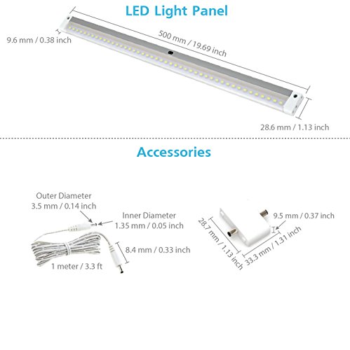 EShine barra de luz LED de acabado blanco (longitud 50 cm) - con sensor de infrarrojos - Control de brillo sin contacto - con accesorios (fuente de alimentación no incluida), Blanco Frío (6000K)
