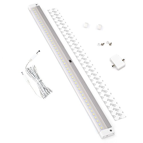 EShine barra de luz LED de acabado blanco (longitud 50 cm) - con sensor de infrarrojos - Control de brillo sin contacto - con accesorios (fuente de alimentación no incluida), Blanco Frío (6000K)