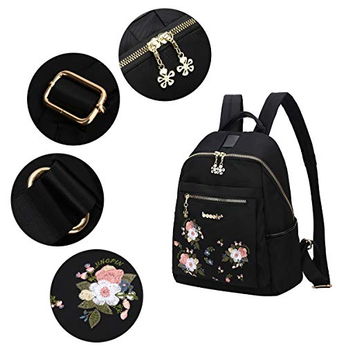 Eshow Mochila Bolso Bandolera Negro para Mujeres y Chicas de Nylon Viaje Casual Escolares Moda