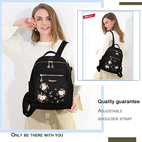 Eshow Mochila Bolso Bandolera Negro para Mujeres y Chicas de Nylon Viaje Casual Escolares Moda