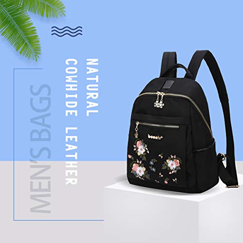 Eshow Mochila Bolso Bandolera Negro para Mujeres y Chicas de Nylon Viaje Casual Escolares Moda