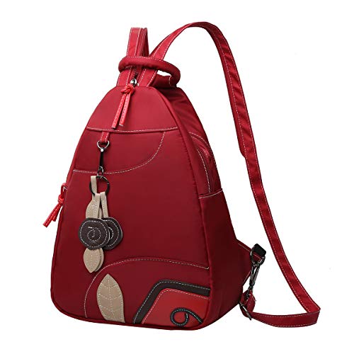 Eshow Mochila Bolso Bandolera para Mujeres y Chicas Negro de PU Viaje Casual Escolares Moda (Rojo 013)
