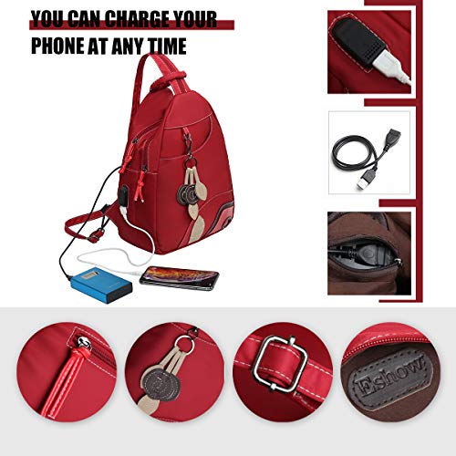 Eshow Mochila Bolso Bandolera para Mujeres y Chicas Negro de PU Viaje Casual Escolares Moda (Rojo 013)