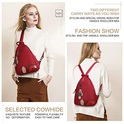 Eshow Mochila Bolso Bandolera para Mujeres y Chicas Negro de PU Viaje Casual Escolares Moda (Rojo 013)