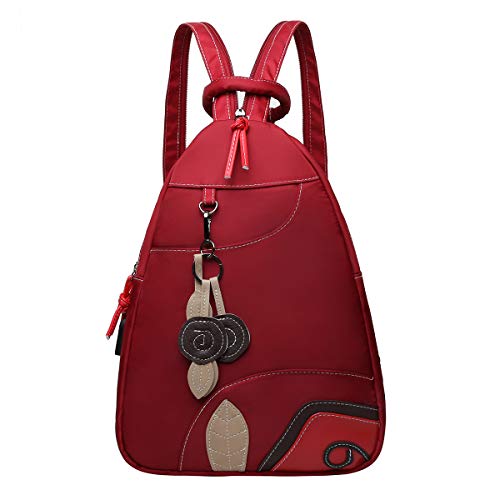 Eshow Mochila Bolso Bandolera para Mujeres y Chicas Negro de PU Viaje Casual Escolares Moda (Rojo 013)
