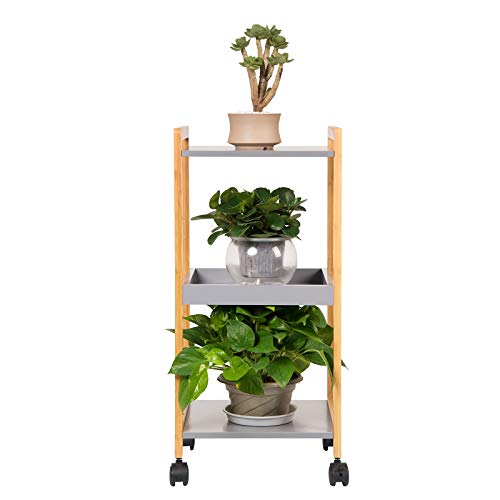 eSituro Carrito de Cocina Madera Estantería para Baño Ducha Librería Bambú 3 Niveles con Ruedas Carro de Almacenamiento Organizador Multifunciona 33 x 30 x 70 cm Gris SBSS0035