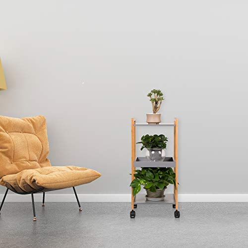 eSituro Carrito de Cocina Madera Estantería para Baño Ducha Librería Bambú 3 Niveles con Ruedas Carro de Almacenamiento Organizador Multifunciona 33 x 30 x 70 cm Gris SBSS0035