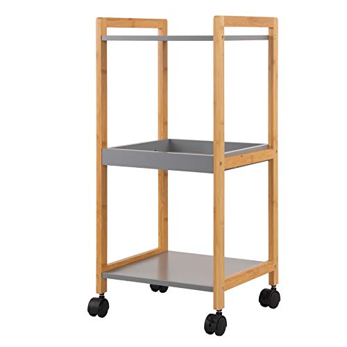 eSituro Carrito de Cocina Madera Estantería para Baño Ducha Librería Bambú 3 Niveles con Ruedas Carro de Almacenamiento Organizador Multifunciona 33 x 30 x 70 cm Gris SBSS0035