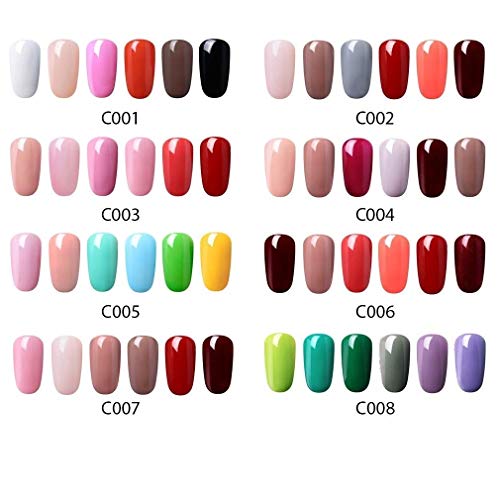 Esmalte de Uñas 3 en 1 Esmaltes Semipermenentes para Uñas Kit de Uñas de Gel One Step Soak off Pintauñas de Colores para Manicura 6pcs 10ml de Fairyglo - C008