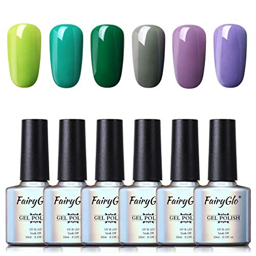 Esmalte de Uñas 3 en 1 Esmaltes Semipermenentes para Uñas Kit de Uñas de Gel One Step Soak off Pintauñas de Colores para Manicura 6pcs 10ml de Fairyglo - C008