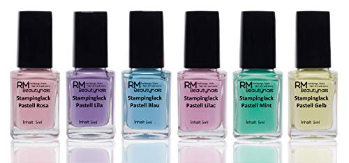 Esmalte de uñas para estampado, pack Pastel, 6 botellas de 4 ml – rosa, morado, azul, lilac, verde menta, amarillo