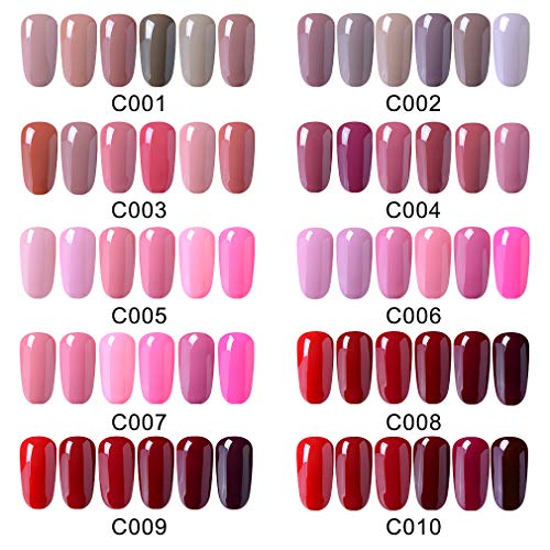 Esmalte de Uñas Semipermanente Uñas de Gel UV LED Kit de Manicura Serie de Color Rojo Vino 6pcs Manicura y Pedicura de Fairyglo-C010