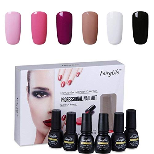 Esmalte de Uñas Semipermanentes Esmalte Shellac UV LED Pintauñas Semipermanente Soak Off Manicura y Pedicura 6 Colores 7ml de Fairyglo - kit001